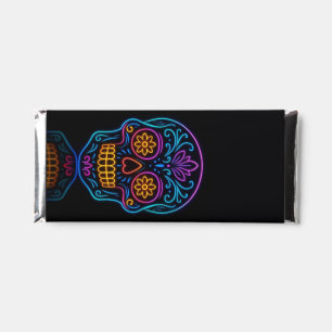 Black, neon sugar skull/day of the dead welcome hershey bar favors
