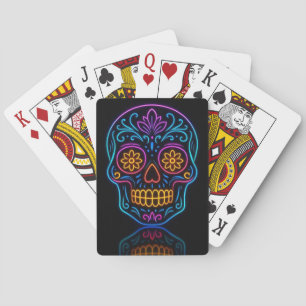Black, neon sugar skull/day of the dead welcome poker cards
