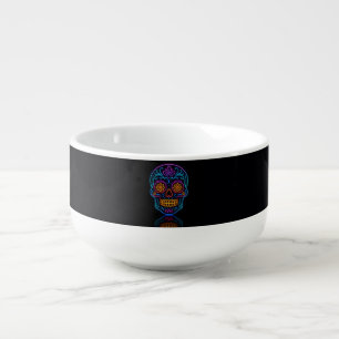 Black, neon sugar skull/day of the dead welcome soup mug