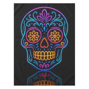 Black, neon sugar skull/day of the dead welcome tablecloth
