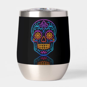 Black, neon sugar skull/day of the dead welcome thermal wine tumbler