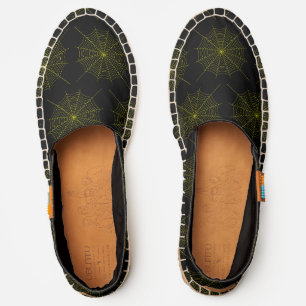Black neon yellow spider web Halloween pattern Espadrilles