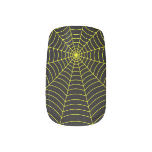 Black neon yellow spider web Halloween pattern Minx Nail Art
