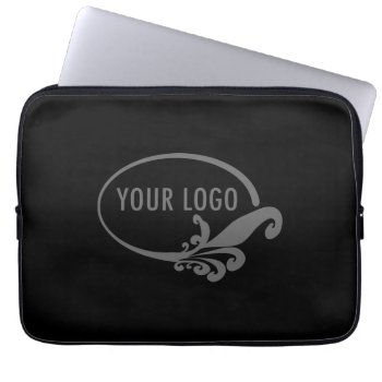 Black Neoprene Laptop Sleeve Custom Business Logo by MISOOK at Zazzle