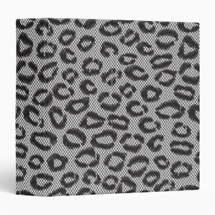Black net lace with leopard pattern on white 3 ring binder