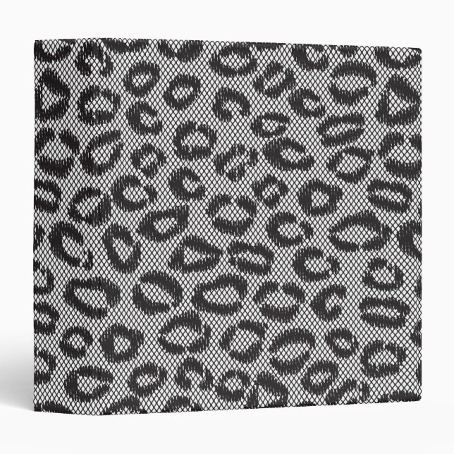 Black net lace with leopard pattern on white 3 ring binder (Front/Spine)