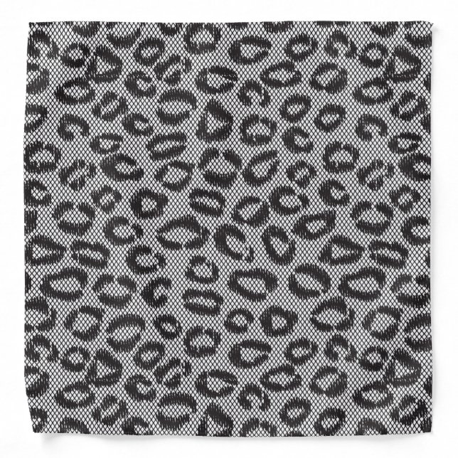Black net lace with leopard pattern on white bandana (Front)