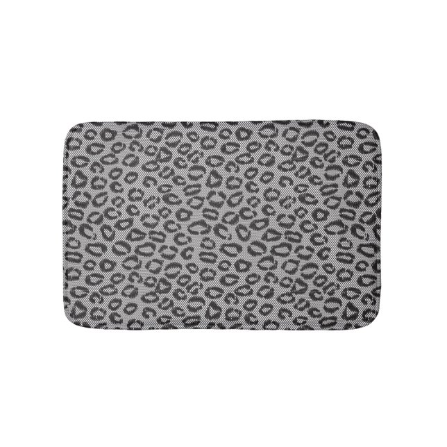 Black net lace with leopard pattern on white bathroom mat (Front)