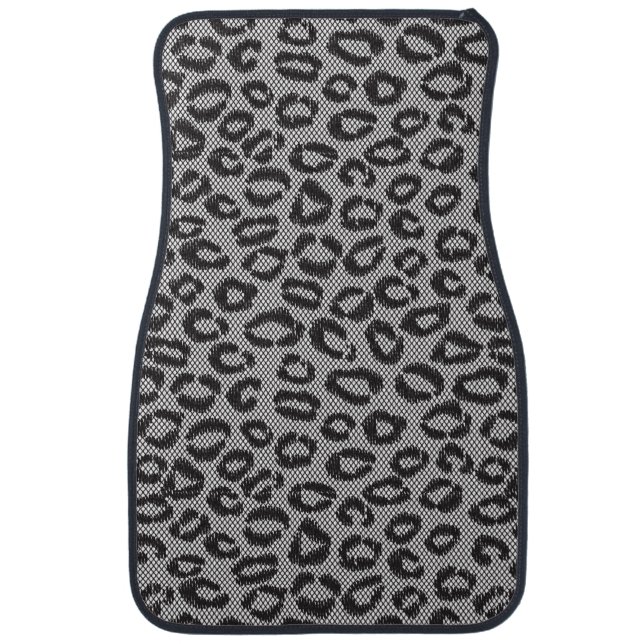 Black net lace with leopard pattern on white car mat (Front)