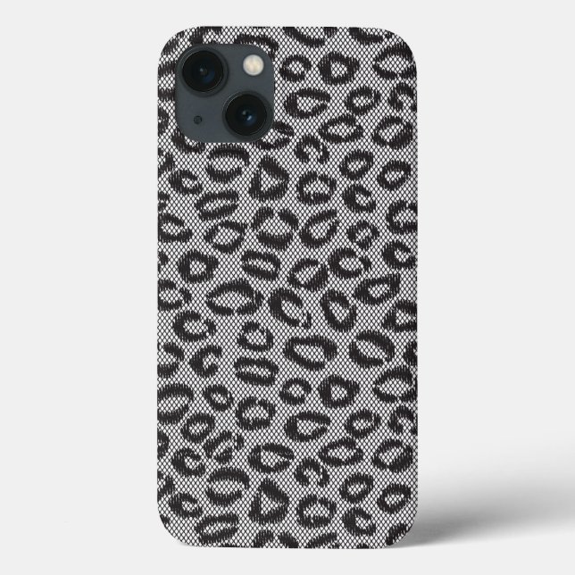 Black net lace with leopard pattern on white Case-Mate iPhone case (Back)