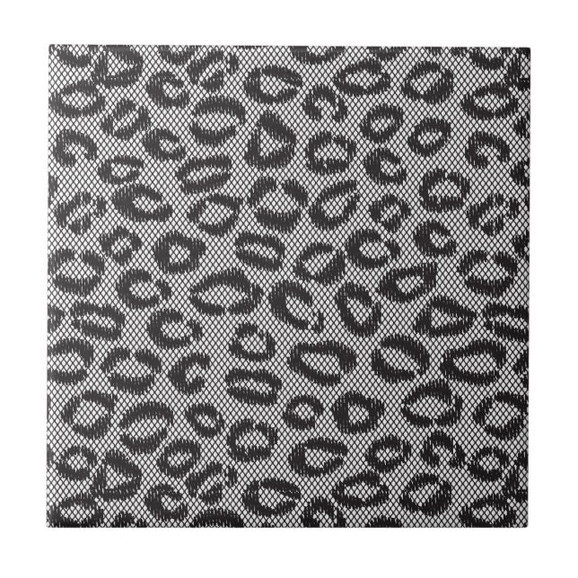 Black net lace with leopard pattern on white ceramic tile (Front)