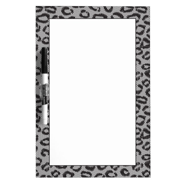 Black net lace with leopard pattern on white dry erase board (Front)