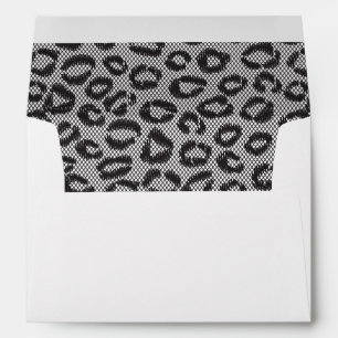 Black net lace with leopard pattern on white envelope