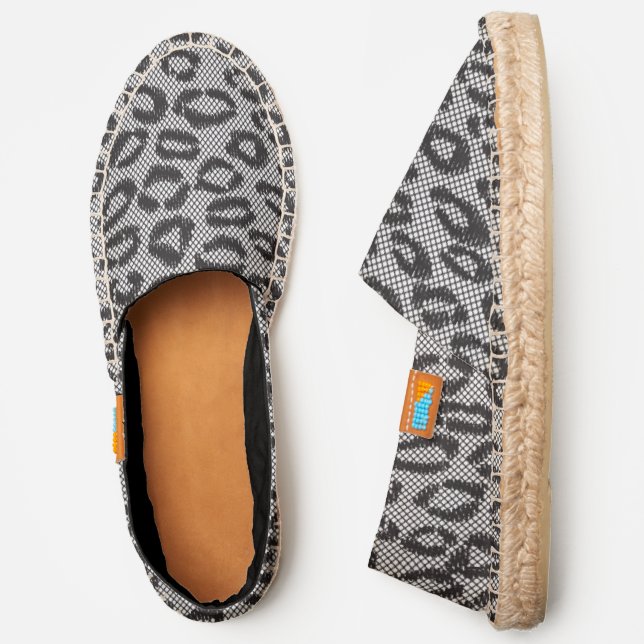 Black net lace with leopard pattern on white espadrilles (Side)