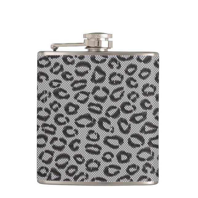 Black net lace with leopard pattern on white flask (Front)