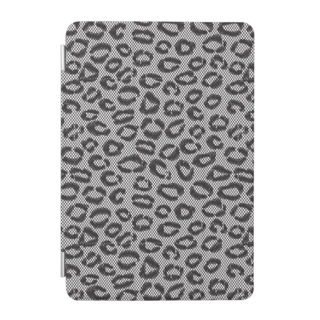 Black net lace with leopard pattern on white iPad mini cover (Front)