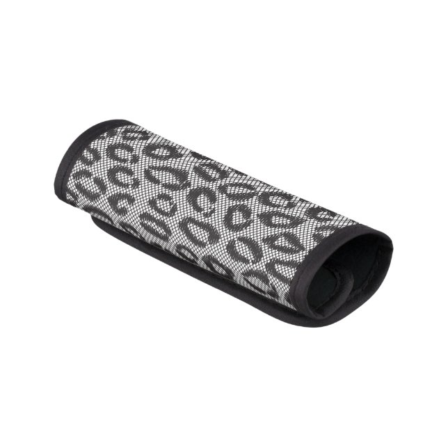 Black net lace with leopard pattern on white luggage handle wrap (Angled)