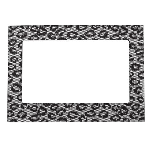 Black net lace with leopard pattern on white magnetic frame