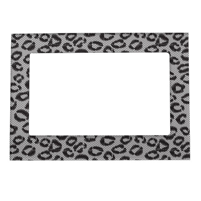 Black net lace with leopard pattern on white magnetic frame (Front)