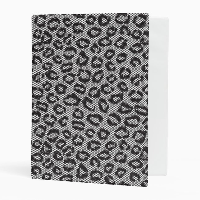 Black net lace with leopard pattern on white mini binder (Front/Inside)