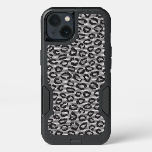 Black net lace with leopard pattern on white iPhone 13 case
