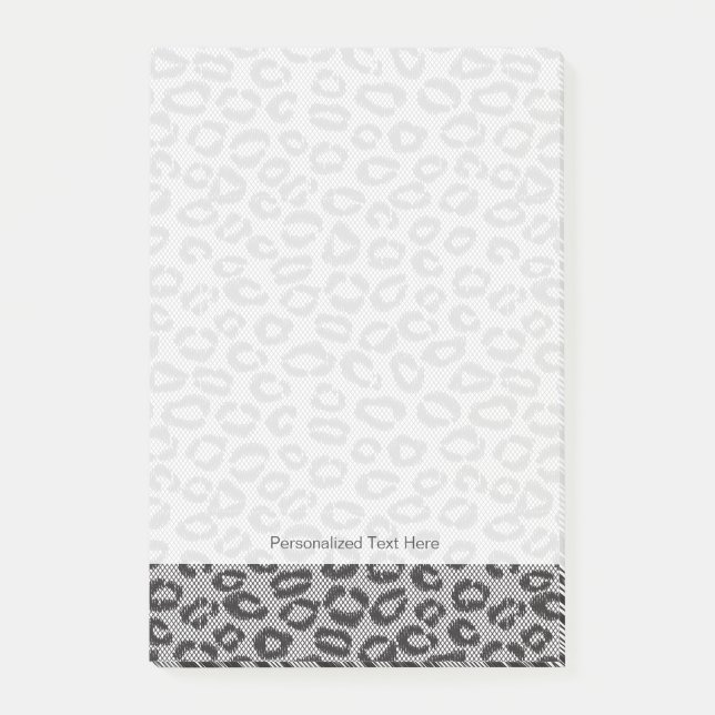 Black net lace with leopard pattern on white post-it notes (Front)