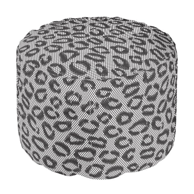 Black net lace with leopard pattern on white pouf (Angled Front)