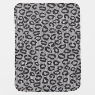 Black net lace with leopard pattern on white swaddle blanket