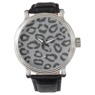 Black net lace with leopard pattern on white watch