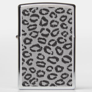 Black net lace with leopard pattern on white zippo lighter