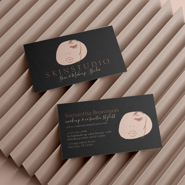 Black Neutral Aesthetic Feminine Face Beauty Skin Business Card