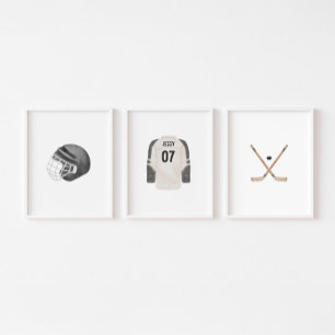 Black neutral hockey custom name wall art  sets