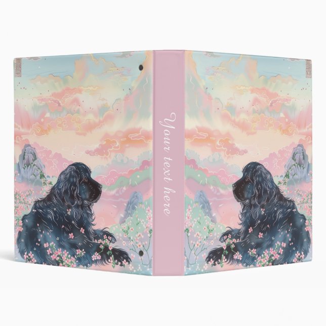 Black New Foundland Dog at Sunrise 3 Ring Binder (Background)