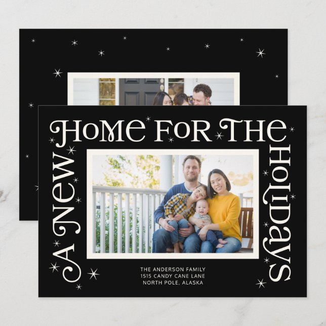 Black New Home for the Holidays Photo  Holiday Card (Front/Back)