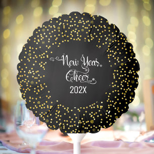 Black New Year Cheer Typography Gold Snowflakes  Balloon