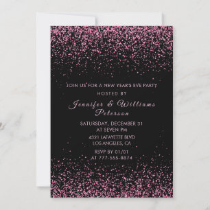 Black New year's eve invitation Pink Glitter