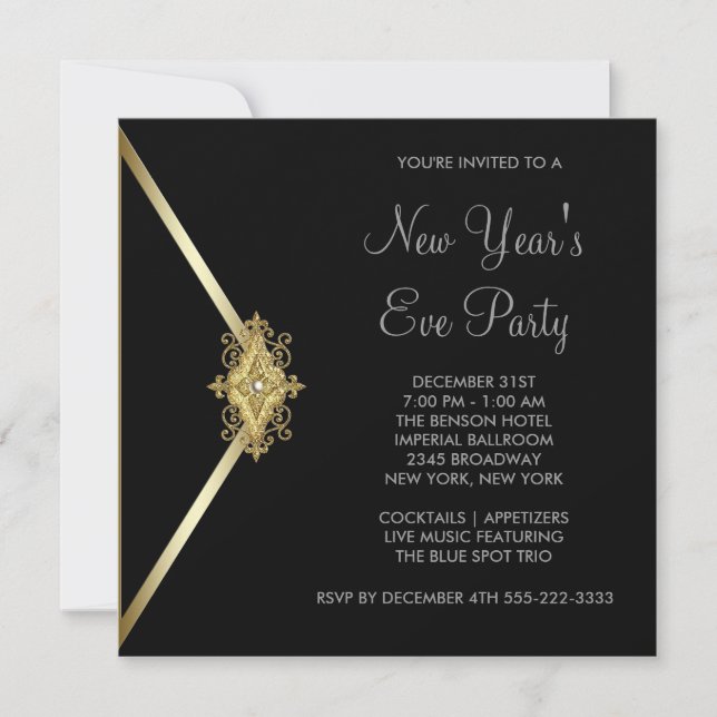 Black New Years Eve Party Invitation (Front)