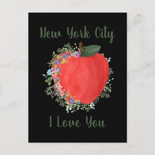 Black New York City I LOVE YOU Big Apple Postcard