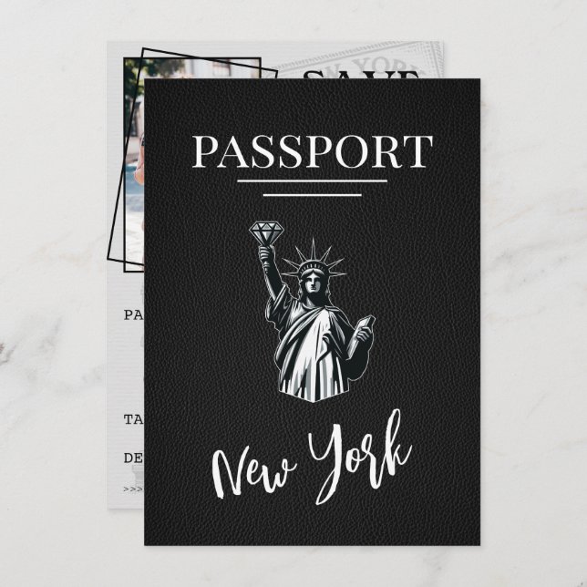 Black New York City Passport Save The Date (Front/Back)