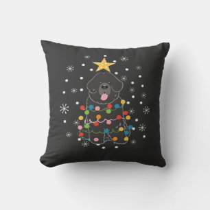 Black Newfie Newfoundland Dog Christmas Tree Class Throw Pillow