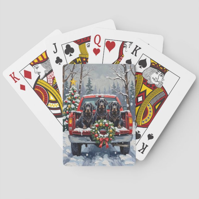 Black Newfoundland Christmas Red Truck Holiday Poker Cards (Back)