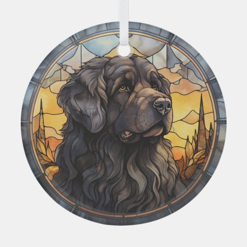 Black Newfoundland Dog Mosaic Stained Glass Ornament