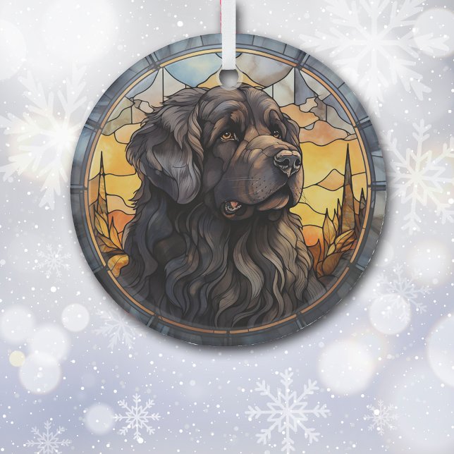 Black Newfoundland Dog Mosaic Stained Glass Ornament (Creator Uploaded)