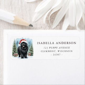 Black Newfoundland Dog Winter Watercolor Address Label
