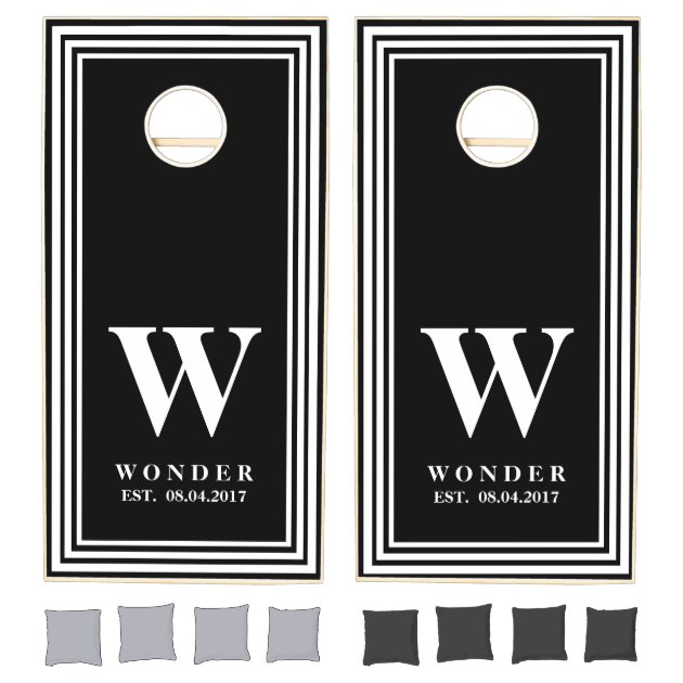 Black Newly Wed Monogram Simple Wedding Cornhole Set