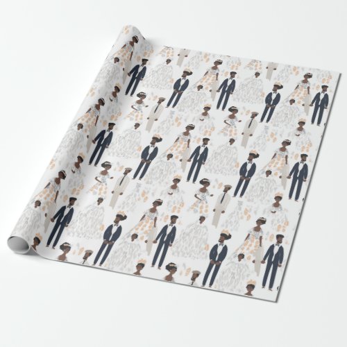 Black Newlywed Couple Wrap Wrapping Paper
