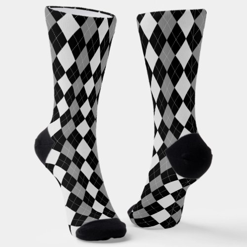 BLACK  NICKEL GREY Argyle Pattern Socks