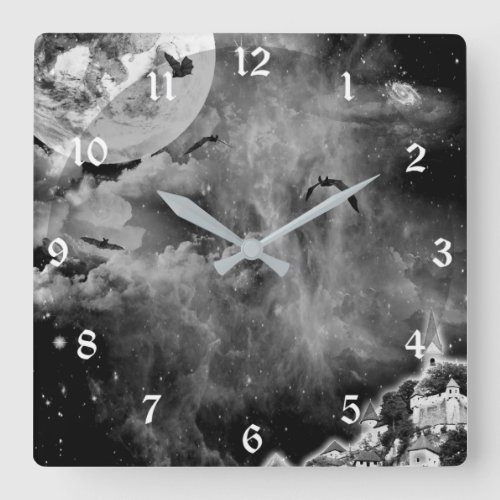 Black Night Bat Castle Fantasy Art Wall Clock