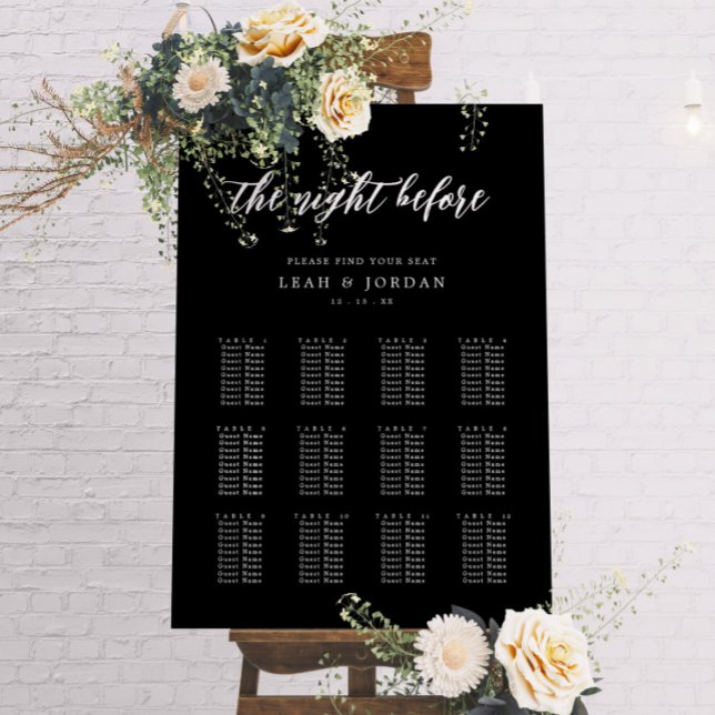 Black Night Before Rehearsal Dinner Seating Chart Foam Board (The Night Before Seating Chart Sign)