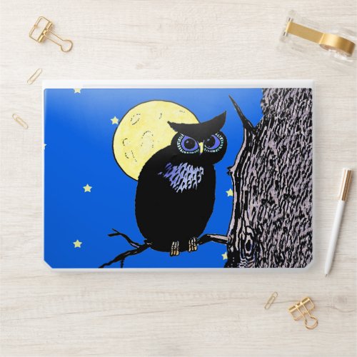 Black Night Owl in Tree Moon Stars Blue Sky HP Laptop Skin